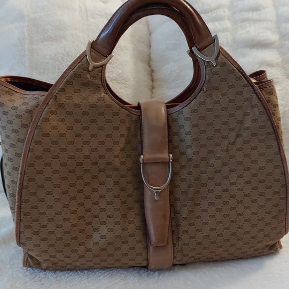 GUCCI Handbags - Vintage GUCCI Stirrup Hobo Micro GG Bag Leather Accents, Large